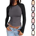 thumbnail image 1 of Dwellite Womens Long Sleeve Shirts Slim Fit Stretchy Color Block Shirts for Workout Gym Athletic Gray -AD30 2XL, 1 of 7