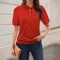 thumbnail image 1 of Dwellite Womens Plus Size Polo Shirts Golf Shirts Button V Neck Collared Short Sleeve Business Casual Tops Red XL, 1 of 5