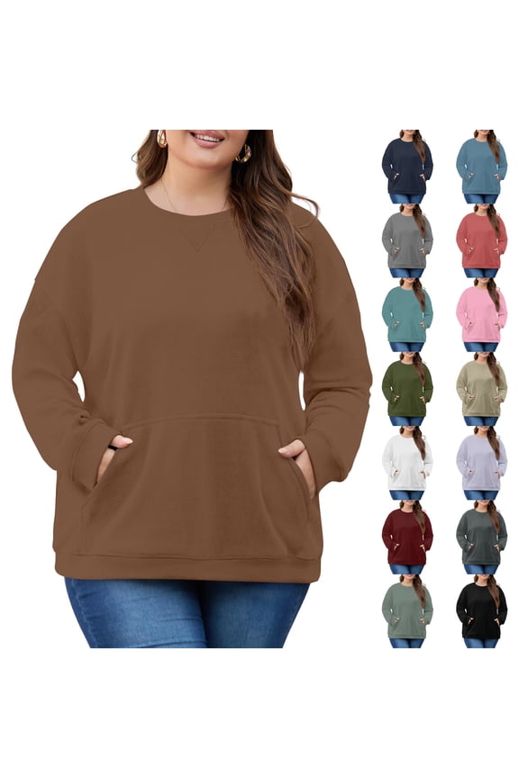 Womens Plus Size Sweatshirts Crew Neck Long Sleeve Oversized Hoodies Fall Pullover Tops with Pockets 2025 Fashion Watermelon Red 6XL