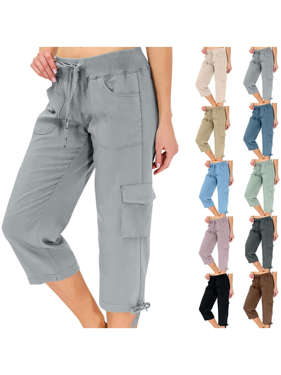 Womens Quick Dry Cargo Capris with Pockets Loose Fit Casual Capri Pants Dressy Lightweight Ladies Baggy Cargo Pants for Hiking Orange XL