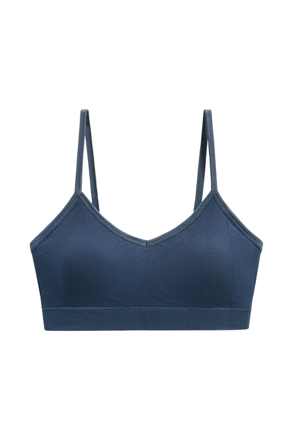Womens Seamless Wireless Bra Padded V Neck Bralette with Thin Spaghetti Straps 2026 Dark Blue XL