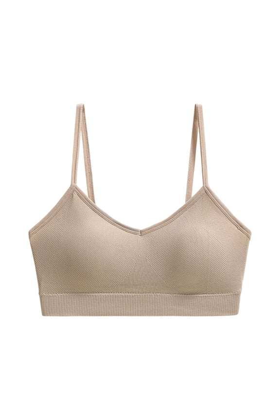 Womens Seamless Wireless Bra Padded V Neck Bralette with Thin Spaghetti Straps 2026 Khaki L