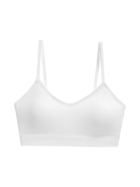 Womens Seamless Wireless Bra Padded V Neck Bralette with Thin Spaghetti Straps 2026 White S