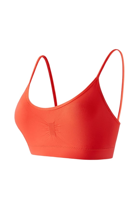 Womens Seamless Wireless Bra Padded V Neck Bralette with Thin Spaghetti Straps U-Shaped Back Bras 2026 Saffron M