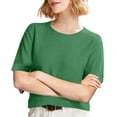 thumbnail image 1 of Dwellite Womens Short Sleeve Sweaters Cropped Crew Neck Business Casual Lightweight Sweater Tops 2026 Spring Summer Knit Tops Pullover Dark Green L, 1 of 7