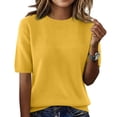 thumbnail image 1 of Dwellite Womens Short Sleeve Sweaters Knitted Crew Neck Sweater Shirts Business Casual Work Tops 2026 Summer Clothes Yellow S, 1 of 6