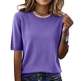 thumbnail image 1 of Dwellite Womens Short Sleeve Sweaters Knitted Crewneck Sweater Shirts Business Casual Work Tops 2026 Summer Clothes Purple XL, 1 of 7