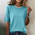 thumbnail image 1 of Dwellite Womens Short Sleeve Sweaters Knitted Round Neck Sweater Shirts Business Casual Work Tops 2026 Summer Basic Clothes Cyan XL, 1 of 6
