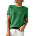 thumbnail image 1 of Dwellite Womens Short Sleeve Sweaters Wool Crew Neck Sweater Shirts Business Casual Work Tops 2026 Summer Spring Knit Tops Dark Green S, 1 of 7