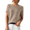 thumbnail image 1 of Dwellite Womens Short Sleeve Sweaters Wool Crew Neck Sweater Shirts Business Casual Work Tops 2026 Summer Spring Knit Tops Khaki 2XL, 1 of 7
