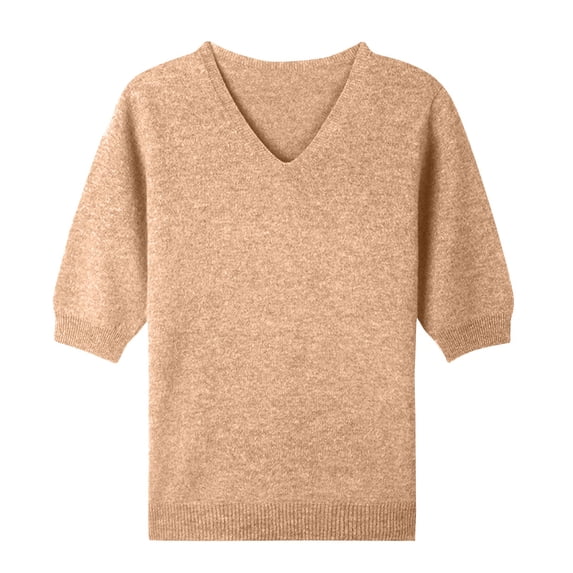 Dwellite Womens Short Sleeve Sweaters Wool V Neck Sweater Shirts Business Casual Work Tops 2026 Summer Fall Knit Tops Pullover Complexion S