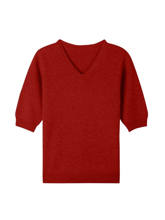Womens Short Sleeve Sweaters Wool V Neck Sweater Shirts Business Casual Work Tops 2026 Summer Fall Knit Tops Pullover Red XL