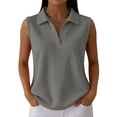 thumbnail image 1 of Dwellite Womens Sleeveless Golf Waffle Polo Shirts Collared Tank Tops V-Neck Workout Athletic Tennis Tops Dark Gray 2XL, 1 of 4