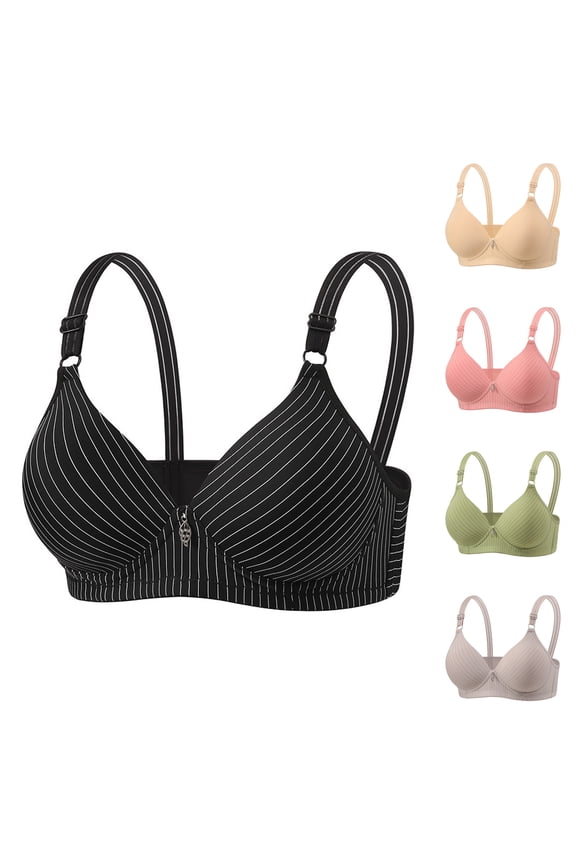 Womens Soft Comfortable No Underwire Bras Seamless Push Up Bralettes Full Coverage Striped Bras Gray 36