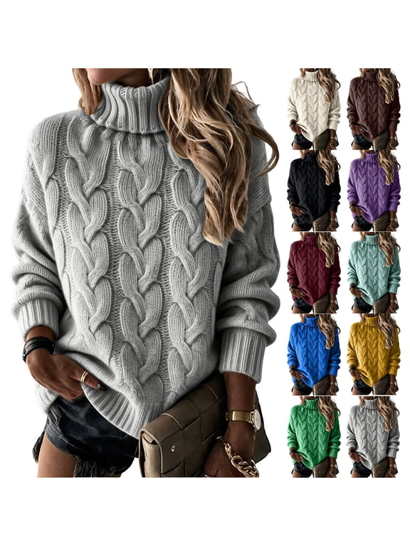 Womens Sweater Long Sleeve Turtleneck Fall Basic Top Dressy Casual Loose Work Ribbed Knit Pullover with Button Fall Fashion Winter Shirts 2026 Beige L