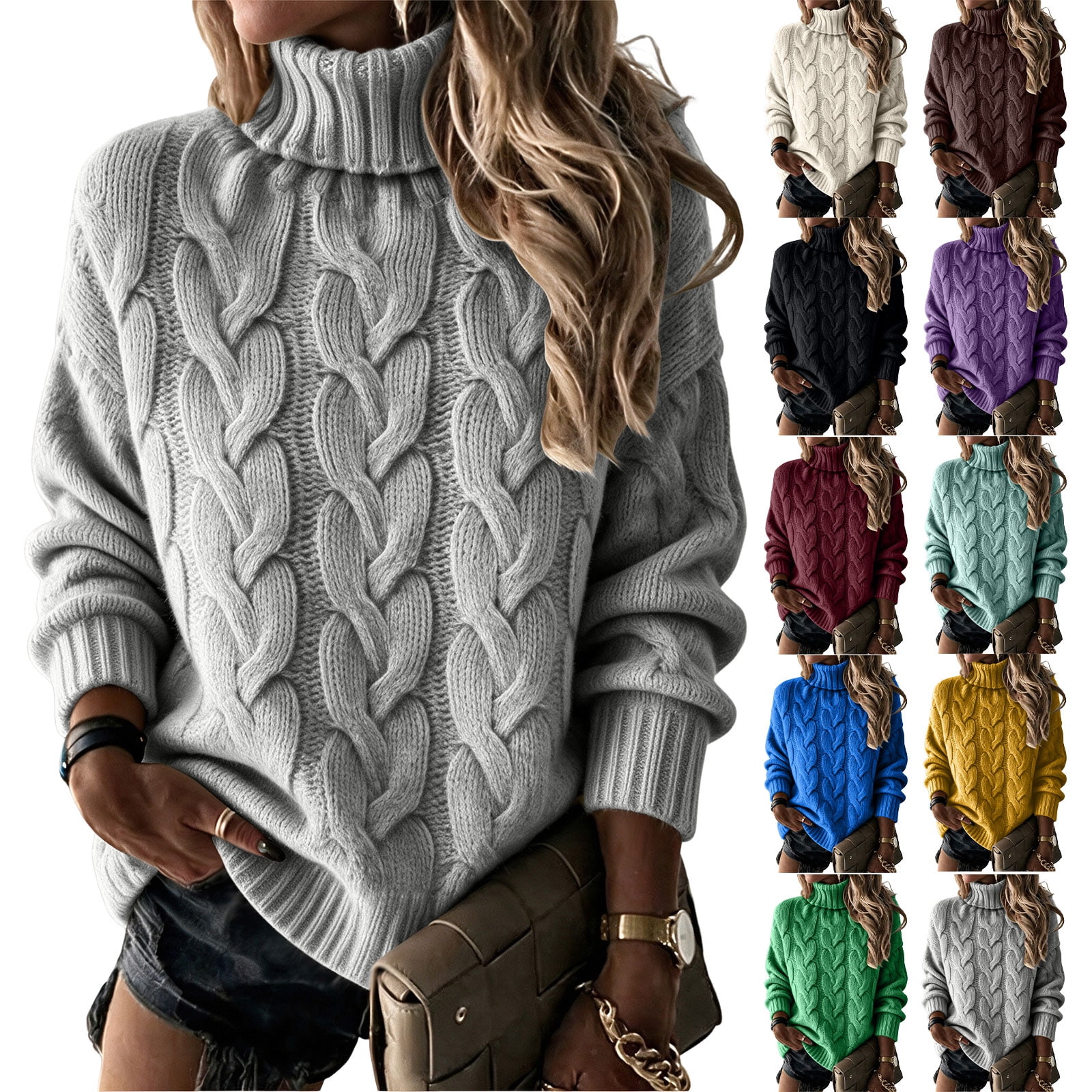 Work With Basic Dwellite Womens Sweater Long Sleeve Turtleneck Fall Basic Top Dressy ...
