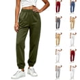 thumbnail image 1 of Dwellite Womens Sweatpants Petite Fleece Lounge Elastic Waisted Pants Tapered Lightweight Trousers with Pockets for Fall Winter Army Green 2XL, 1 of 9