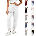 thumbnail image 1 of Dwellite Womens Sweatpants Petite Fleece Lounge Elastic Waisted Pants Tapered Lightweight Trousers with Pockets for Fall Winter White S, 1 of 9