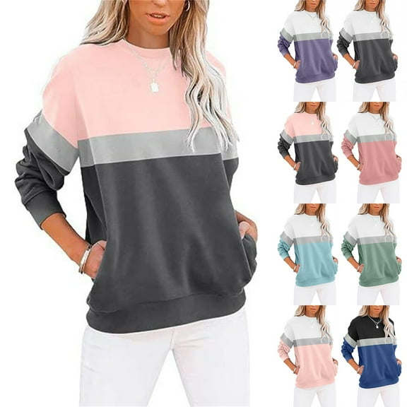 Dwellite Womens Sweatshirts Crewneck Hoodies Casual Sweaters Oversized Long Sleeve Tops Fall Fashion Winter Clothes 2025 with Pocket Navy S