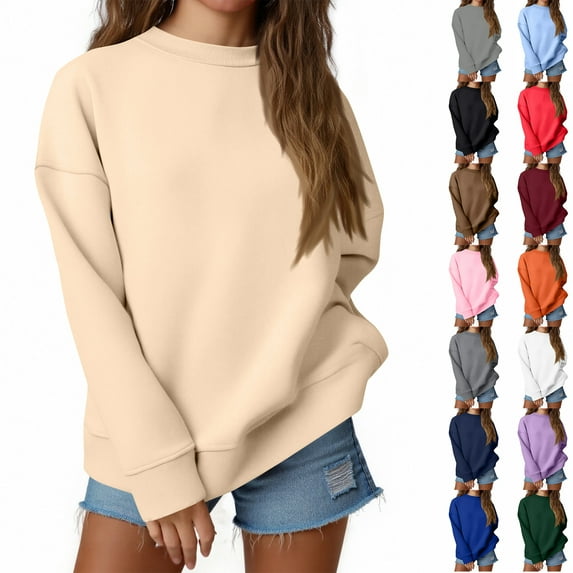 Dwellite Womens Sweatshirts Oversized Crewneck Y2K Hoodies Fall Fashion 2025 Teen Girls Clothes Cute Winter Pullover Sweater Dark Gray S
