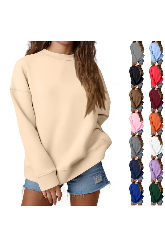 Womens Sweatshirts Oversized Crewneck Y2K Hoodies Fall Fashion 2025 Teen Girls Clothes Cute Winter Pullover Sweater White M
