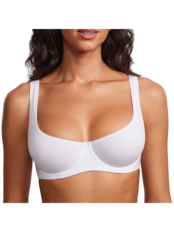 Womens Teardrop Push Up Bra Padded Supportive Underwire Seamless Solid Color Tshirt Bras White 38C