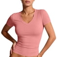 thumbnail image 1 of Dwellite Womens V Neck Short Sleeve Shirts Spring Slim Fit Crop T Shirts Y2k Tee 2026 Summer Gym Workout Cute Top Purple Pink XL, 1 of 7