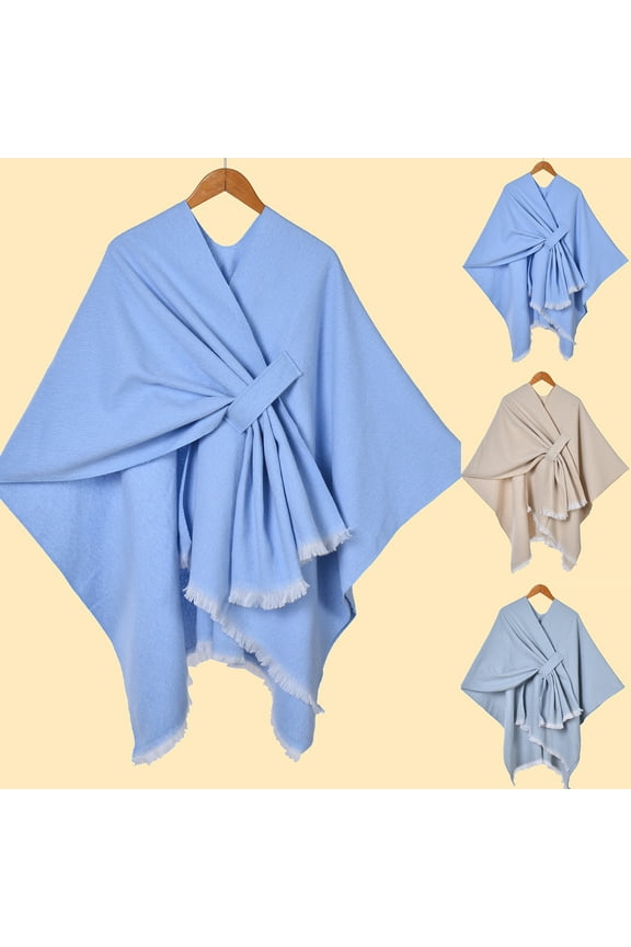 Wraps for Women Lightweight Women's Shawl Wrap Poncho Ruana Cape Open Front Cardigan Shawls for Fall Winter 2025 Light Blue