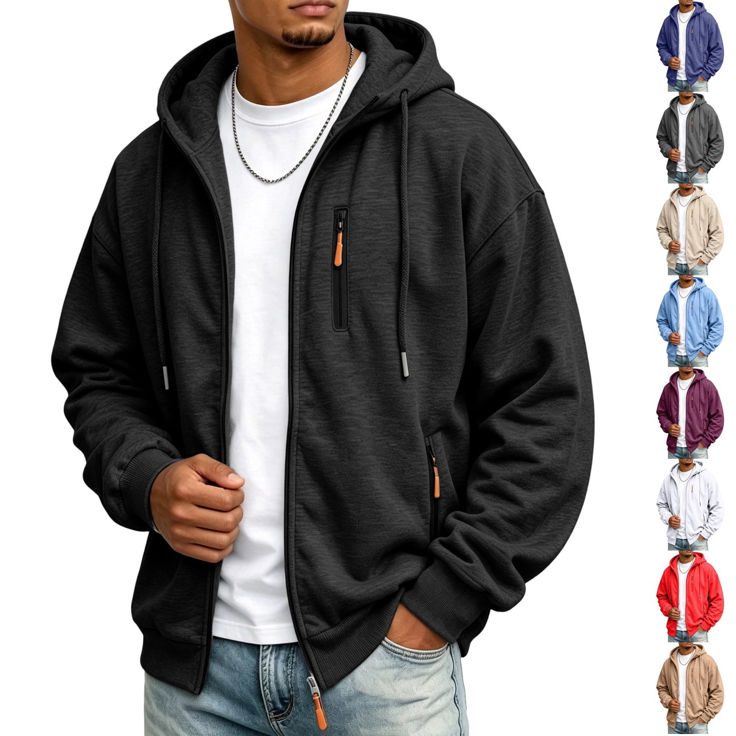Dwellite Zip Up Hoodie Men Loose Fit Long Sleeve Hooded Sweatshirt with ...