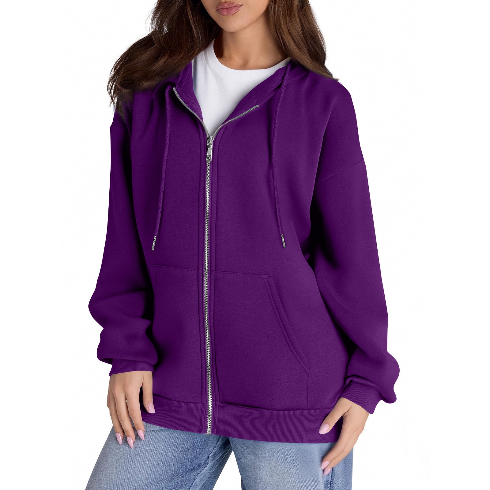 Women's Zip Up Hoodie - Knee Length Fleece Jacket, Oversized Casual Sweatshirt With Pocket