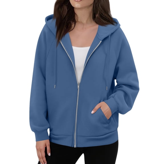 Dwellite Zip Up Hoodies Women 2025 Fall Winter Oversized Sweatshirs Casual Drawstring Pullover Tops Y2k Clothes Long Sleeve Jackets Navy S