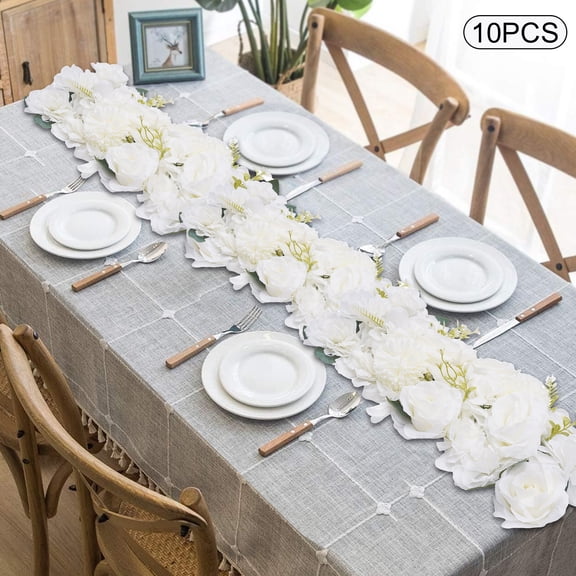Dwellnix 10 White Wedding Dining Table Artificial Silk Rose Flower Centerpieces 52 28cm