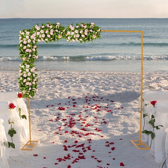 Dwellnix 2.42.4m Gold Metal Wedding Stand, Sturdy Iron Frame for Drapery, Flowers, and Decorations, Perfect for Weddings and Party Backdrops