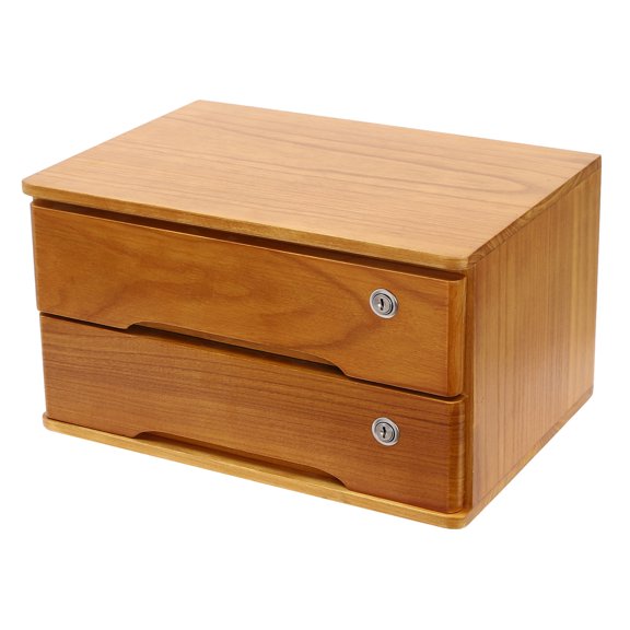 Dwellnix 2-Tier Desktop Storage Box with Locking Drawers, Anti-slip Pads, and Privacy Protection, Sturdy Wooden Organizer for Office/Home Use