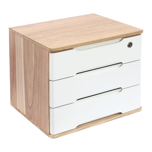 Dwellnix 3-Tier Wooden Desktop Storage Box, Locking Design, Comfortable Handles, Anti-Slip Pads, High-Quality Tung Wood, Space-Saving Organizer