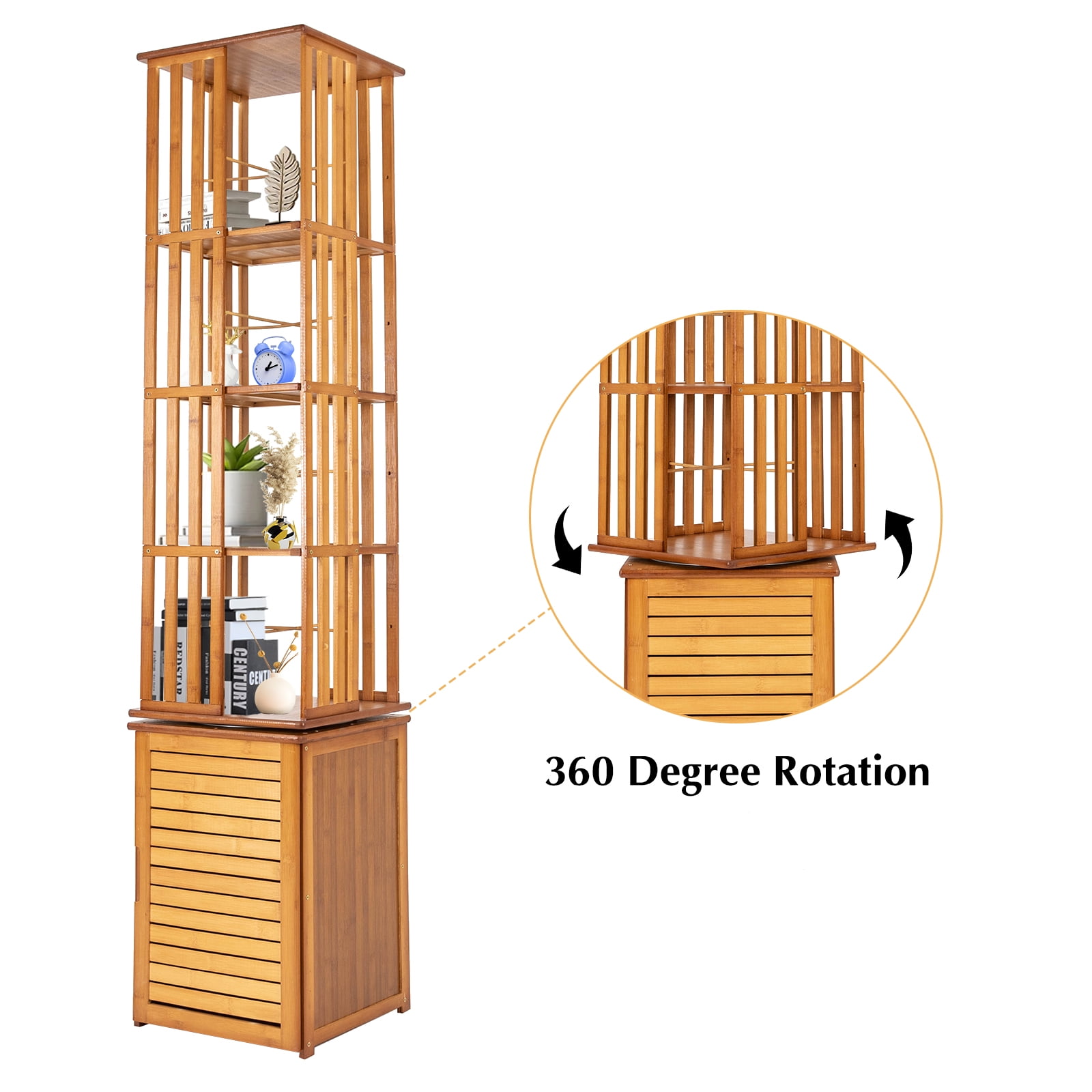 Dwellnix 360 Degree Swivel Bookshelf, Bamboo Storage Rack with Doors, 6 ...