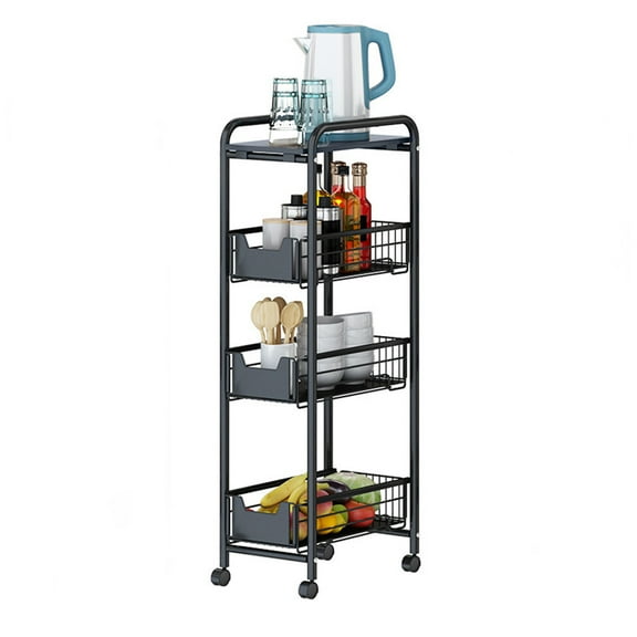 Dwellnix 4-Tier Standing Shelf Unit, Carbon Steel and PP, Sturdy and Durable, Easy to Move, Storage for Kitchen, Bathroom, and Living Spaces