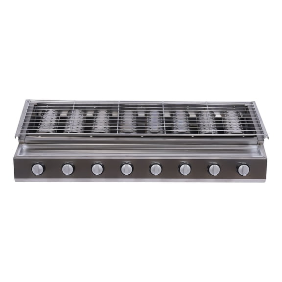 Dwellnix BBQ Grill with 8 Independent Burners Stainless Steel Gas Grill Adjustable Height Easy to Clean and Portable Design