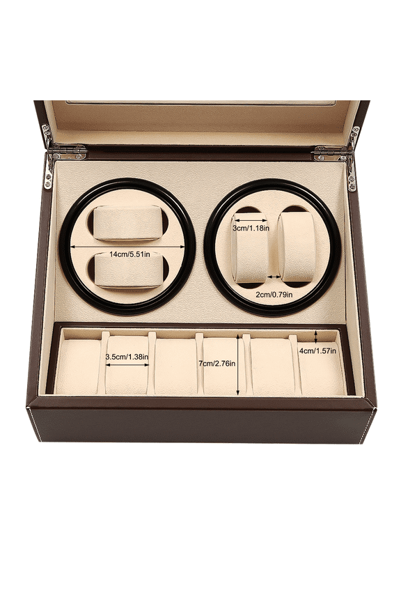 Brown Watch Winder Box with 6 Storage Positions and 4 Watch Rocker Positions, Low Noise Motor, and Individual Compartment Protection