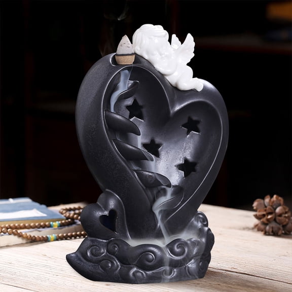 Dwellnix Ceramic Backflow Incense Burner, Angel Design with LED Light, Relaxing Incense Holder for Bedroom, Living Room & Meditation Space