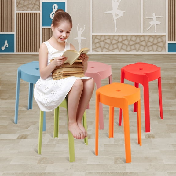 Dwellnix Classroom Stool Set of 4, Ergonomic Plastic Stool for Kids, Stackable Design with Wide 12.2" Surface, Comfortable for Dining, Study & Play