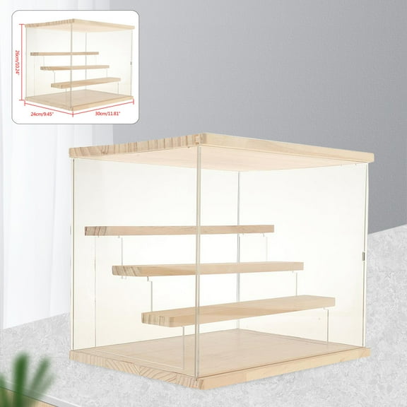 Dwellnix Clear Display Case with Solid Wood and Pine Wood Layers for Figurines, Collectibles, 4-Tier Tabletop Display Case, Dust-Proof and Elegant