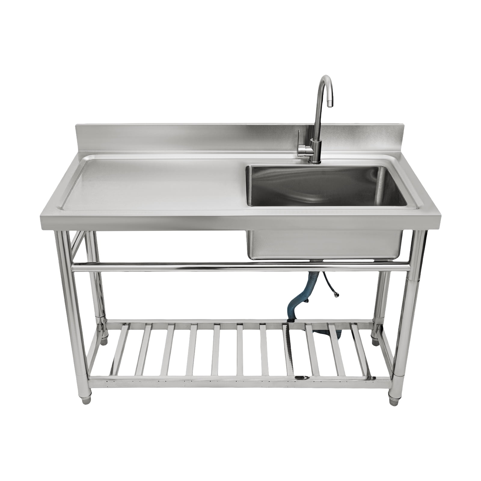 Dwellnix Commercial Stainless Steel Utility Sink, 201 Steel with 360° Rotatable Faucet & Filtration Basket, Adjustable Feet & Storage Shelf, Suitable for Home, Kitchen, or Garage