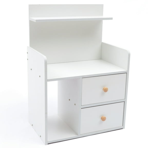 Dwellnix Compact Nightstand with Storage & 2 Drawers, White MDF Bedside Table, Stylish Irregular Cube Design, Ideal for Bedroom, Living Room, or Office Use