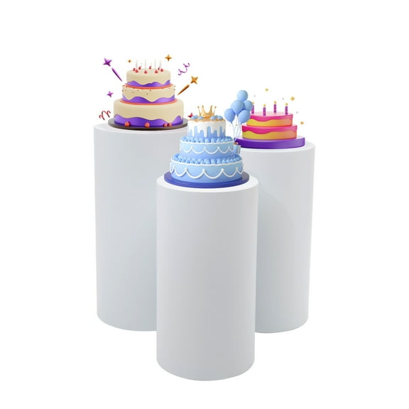 Dwellnix Cylindrical Display Stands, Three-tier Cake Display Stand, 3-Piece Set with Different Heights, 20-30kg Load Capacity, for Weddings and Banquets