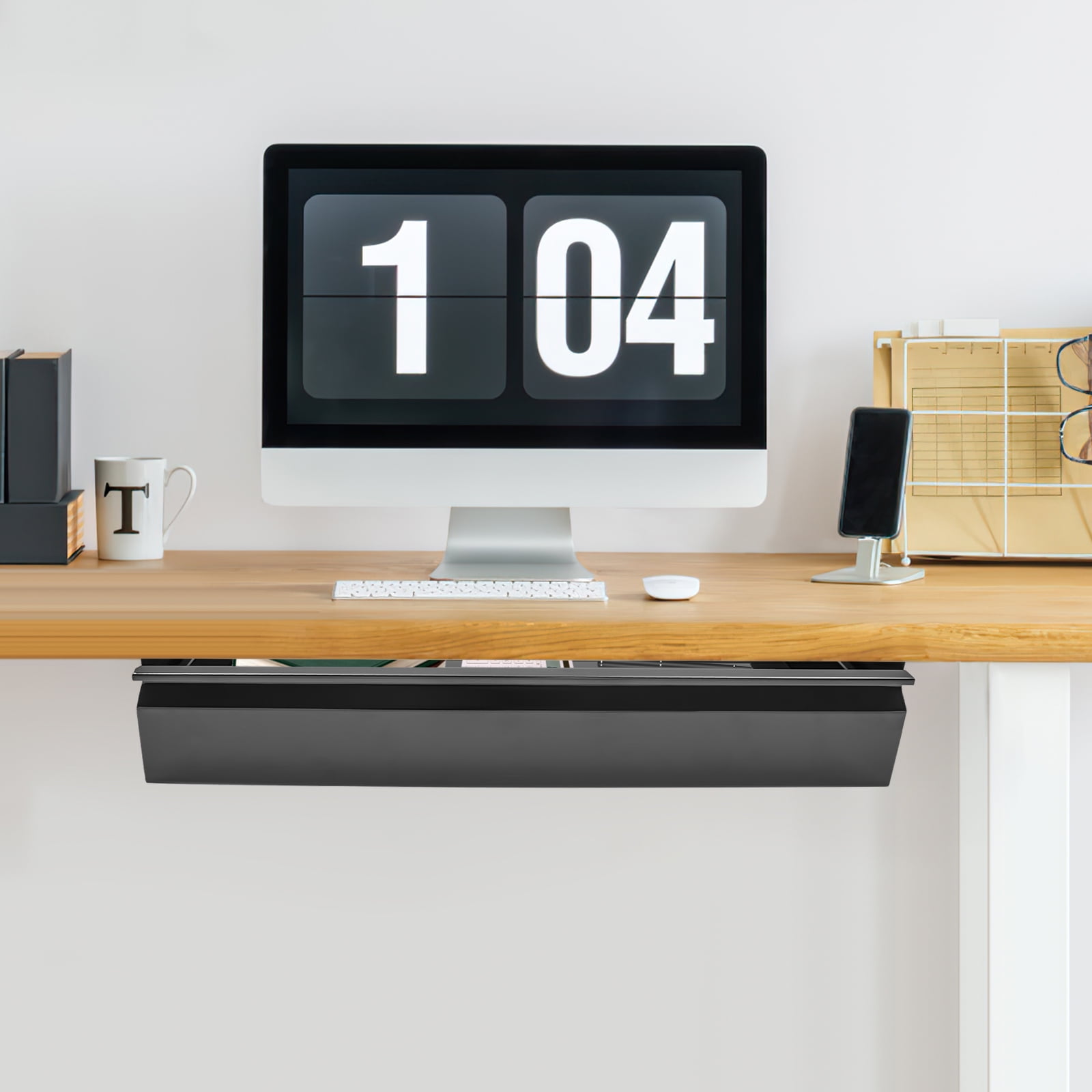 Dwellnix Under Desk Mounted Sliding Pull-Out Drawer, Iron Construction with Recessed Handle, Space-Saving Organizer for Office and Home, Quick Installation