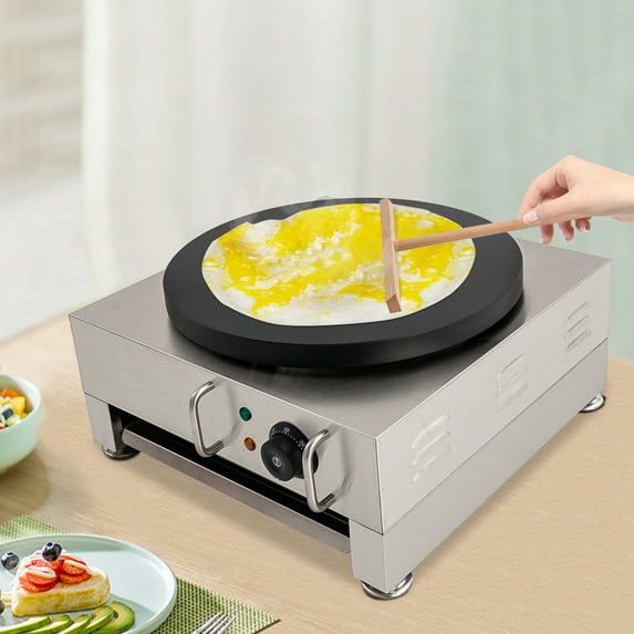 Dwellnix Durable 15.75 Inch Crepe Maker with Adjustable Temperature Non Stick Coating Stainless Steel Housing and Easy Cleanup for Perfect Crepes