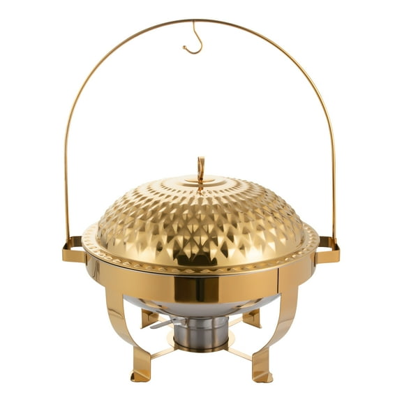 Dwellnix Elegant Food Warmer with Alcohol Burner, 8.5QT Stainless Steel Buffet Warming Tray, Gold Dome Lid, Perfect for Family Gatherings, Banquets, and Outdoor Catering