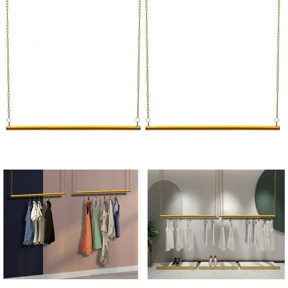 Dwellnix Golden Hanging Clothing Rack - Adjustable Ceiling-Mounted Clothes Rack with Chain, Ideal for Store Display, Closet Organization, or Home Use, Stylish and Strong Load-Bearing Capacity