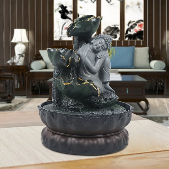 Dwellnix Handcrafted Tabletop Fountain with Sleeping Buddha, Zen Water Feature for Peaceful Home or Office Atmosphere